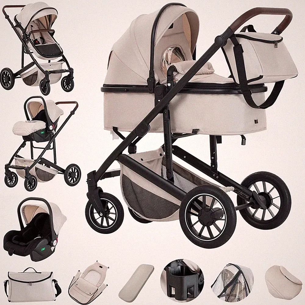 3 in 1 Baby Stroller High Landscape Foldable Pushchair Reclining Seat