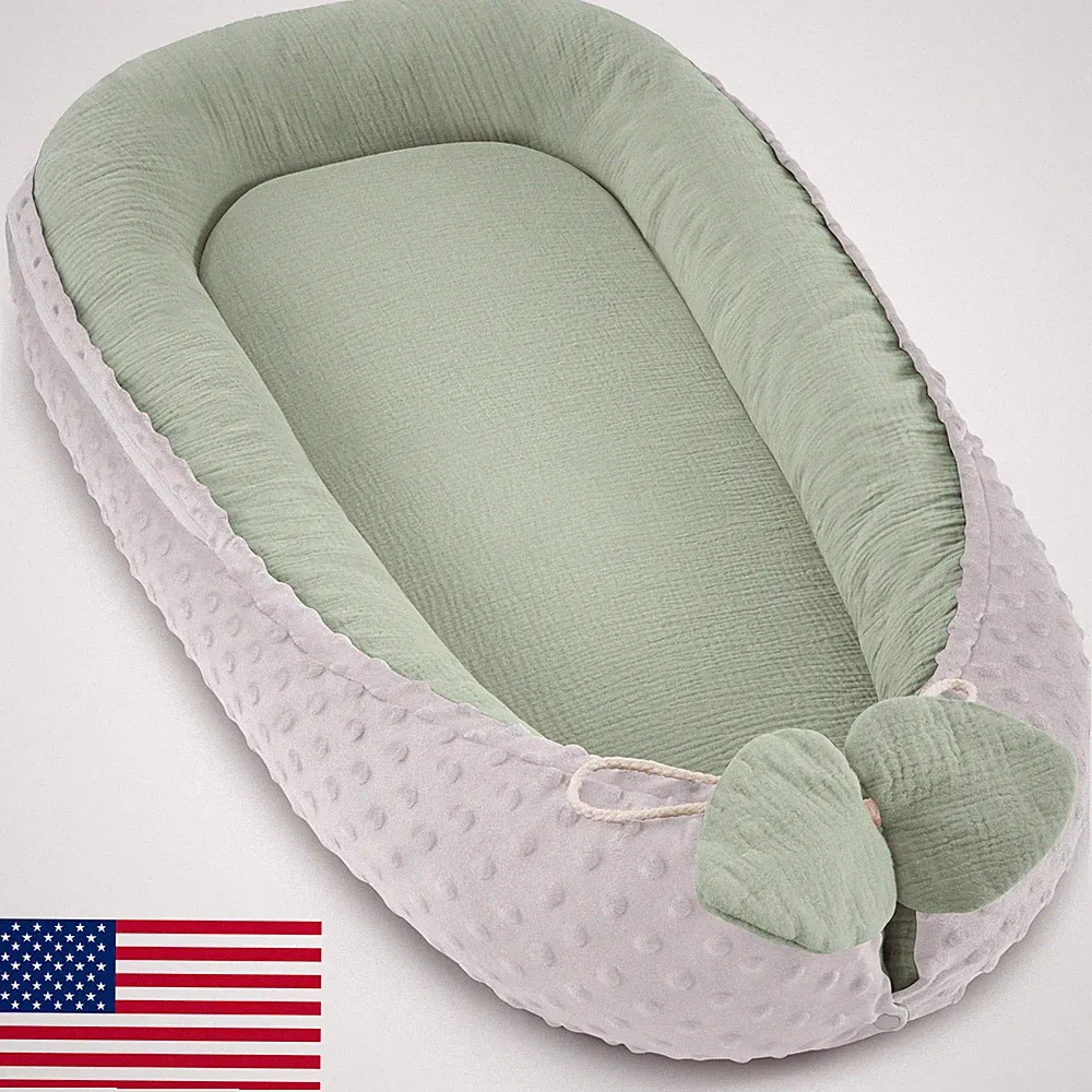 Baby Lounger Newborn Infant Pillow 0-24 Months - Soft, Breathable, Portable, Gre