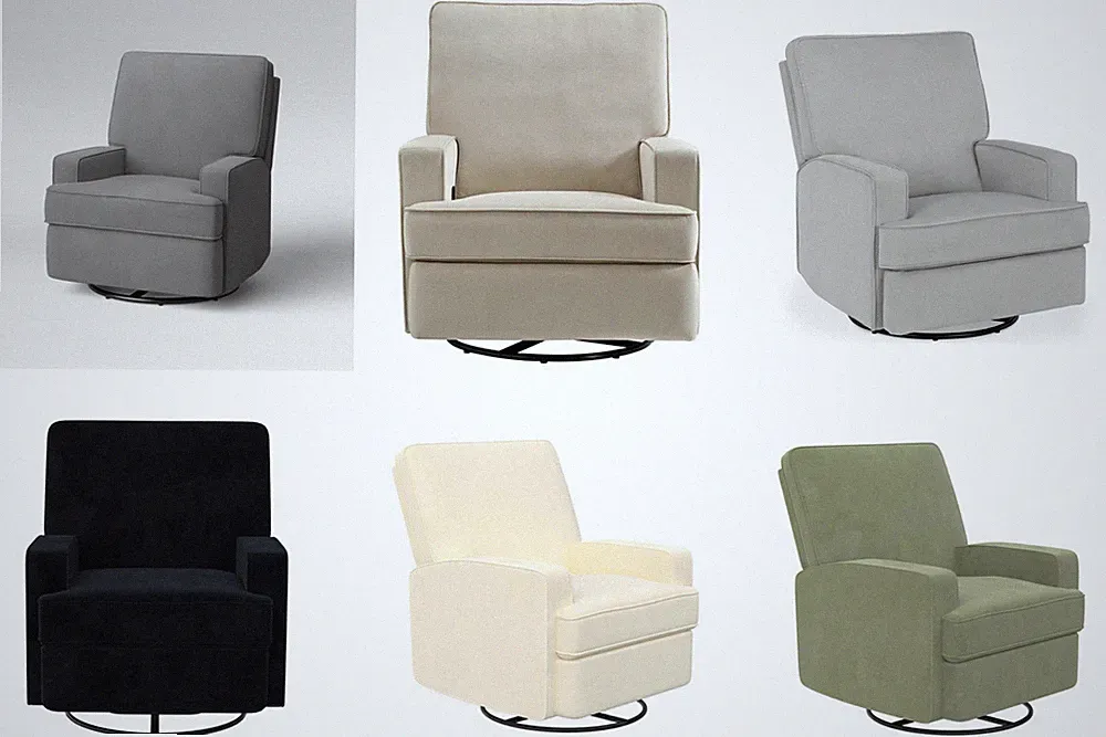 Baby Relax Addison Rocker Swivel Gliding Upholstered Wood Recliner - 6 Colors