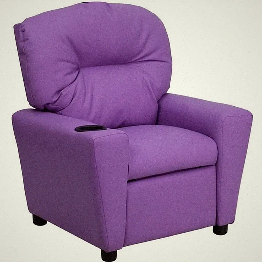 Bowery Hill Kids Recliner in Lavender with Cup Holder