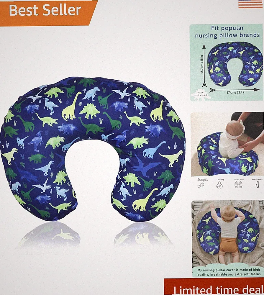 Breathable Dinosaur Themed Nursing Pillow Slipcover - Perfect Gift for Newborns