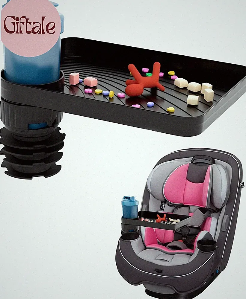 Car Seat Tray for Kids Toddler Travel with Soft Rubber Base, Rotatable and Remov