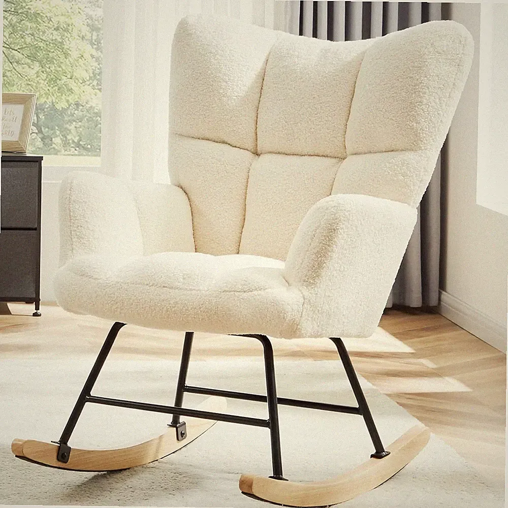 Comfy Rocking Chair for Nursery Upholstered Sofa Teddy Rocking Armchair for Baby