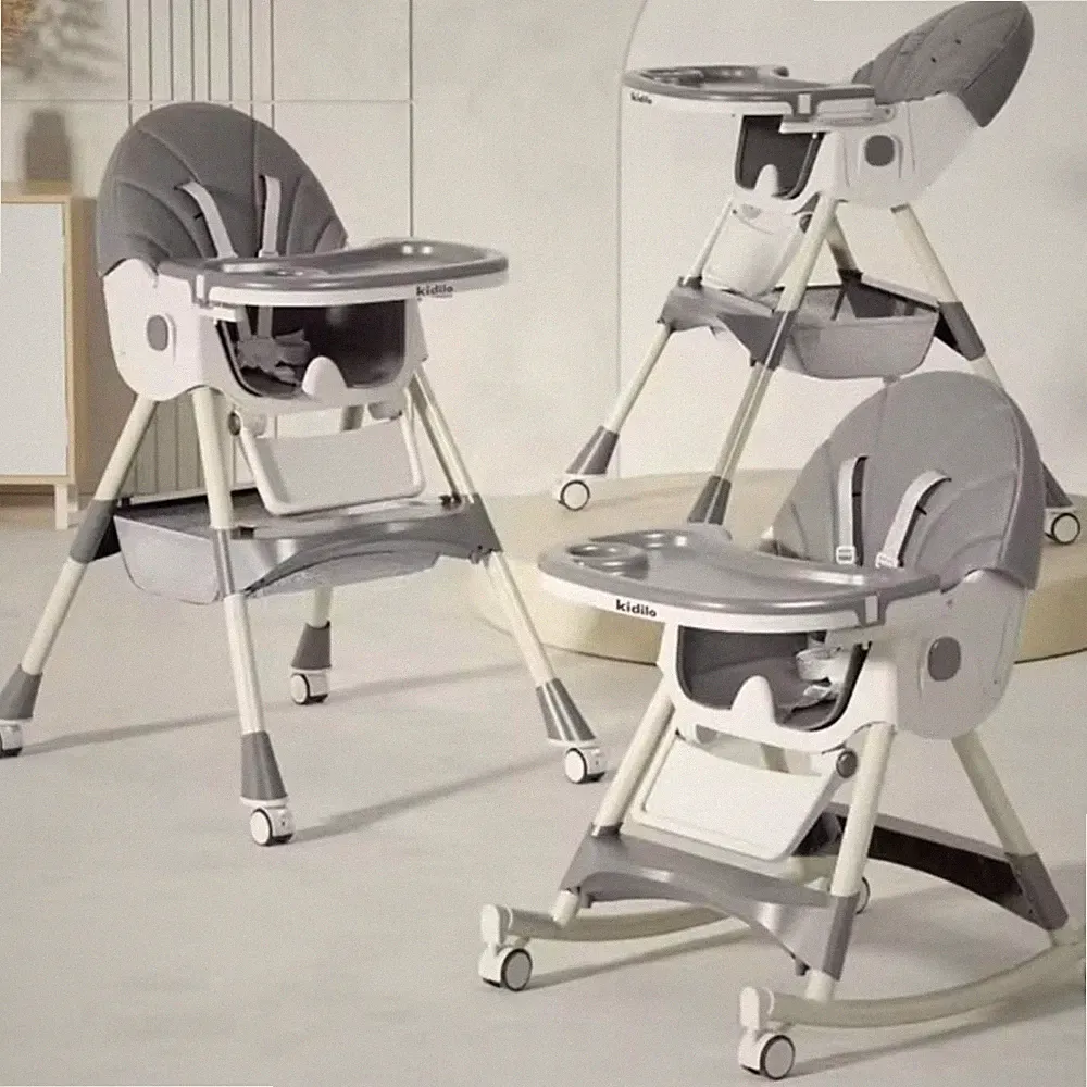 Convertible Baby High Chair Reclining Foldable Feeding Seat with Tray & Wheel