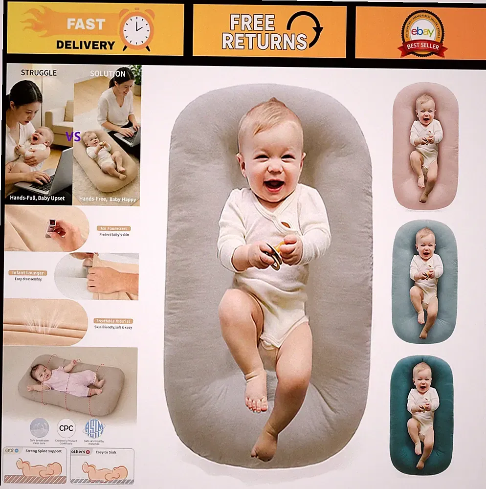 Cozy Baby Lounger 0-24 Months | Soft Cotton Infant Play Mat & Snuggle Bed, Apric