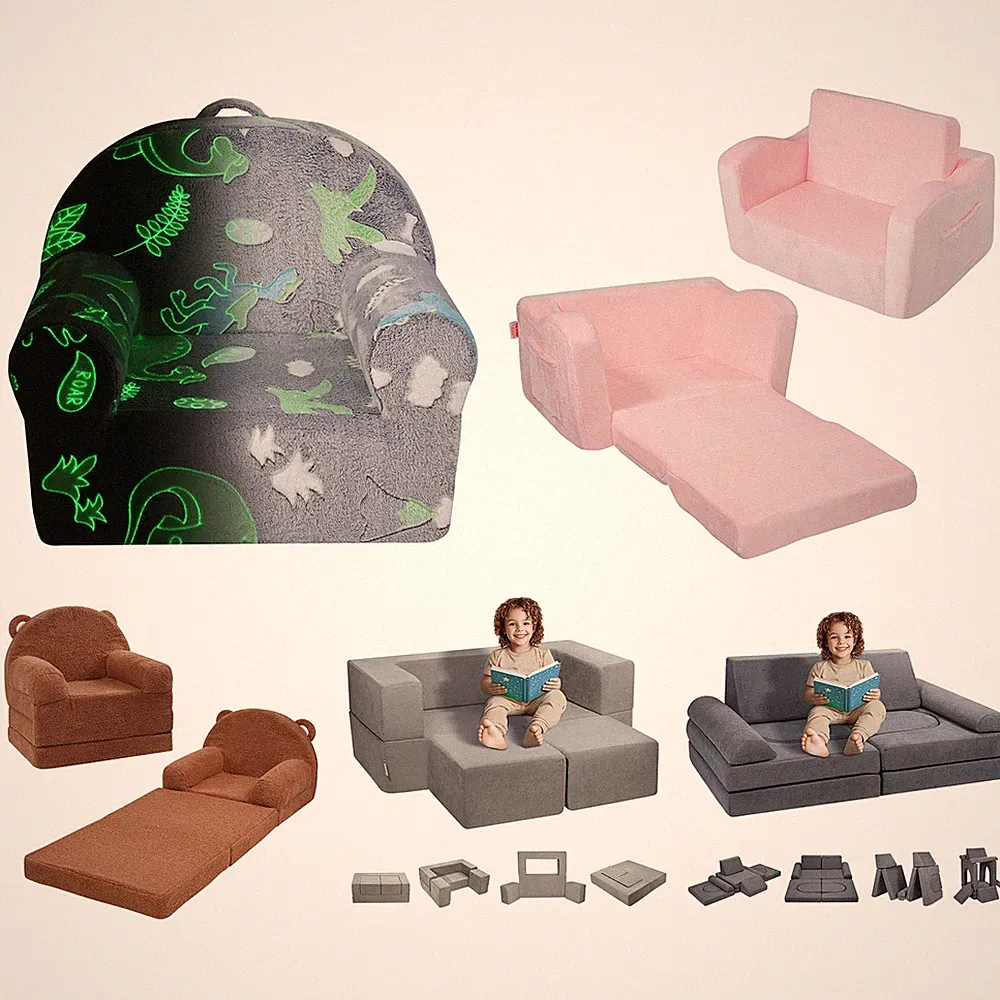 Foldable Baby Chair 2-in-1 Baby Lounger Couch Glow in Dark Kids Sofa