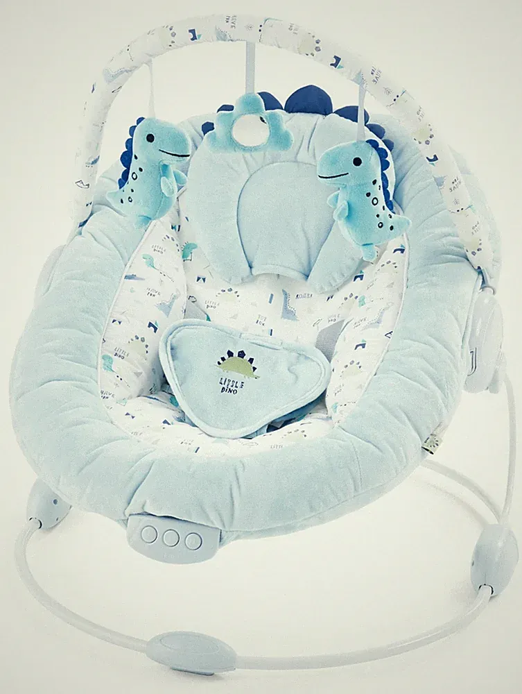 LADIDA Blue Baby Bouncer Recliner Padded Seat, Music & Vibration Dino Design 696