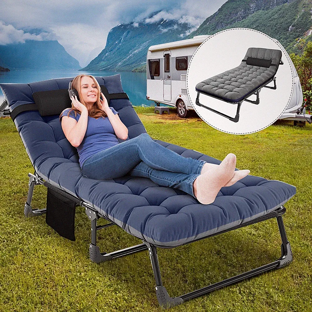 NAIZEA 4 Position Adjustable Cot With Mattress Pillow Adult Outdoor Folding Bed