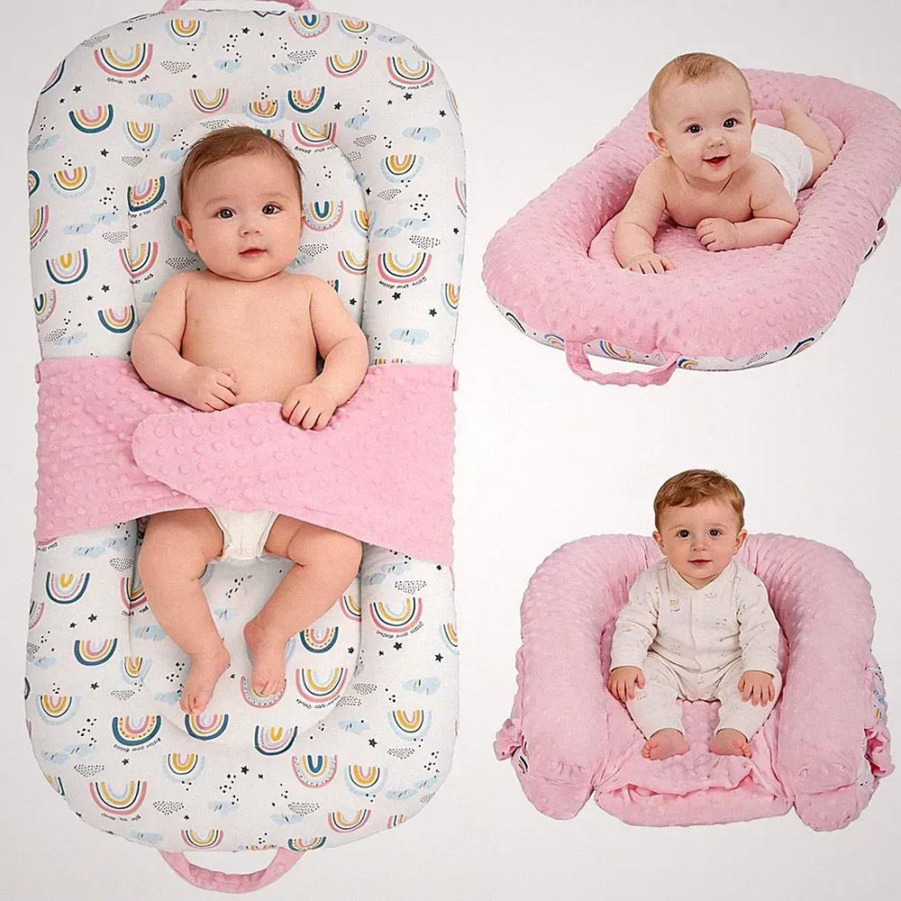 New Listing Baby Lounger 3-in-1 Foldable Infant Tummy Time Mat Portable Pink Rainbow