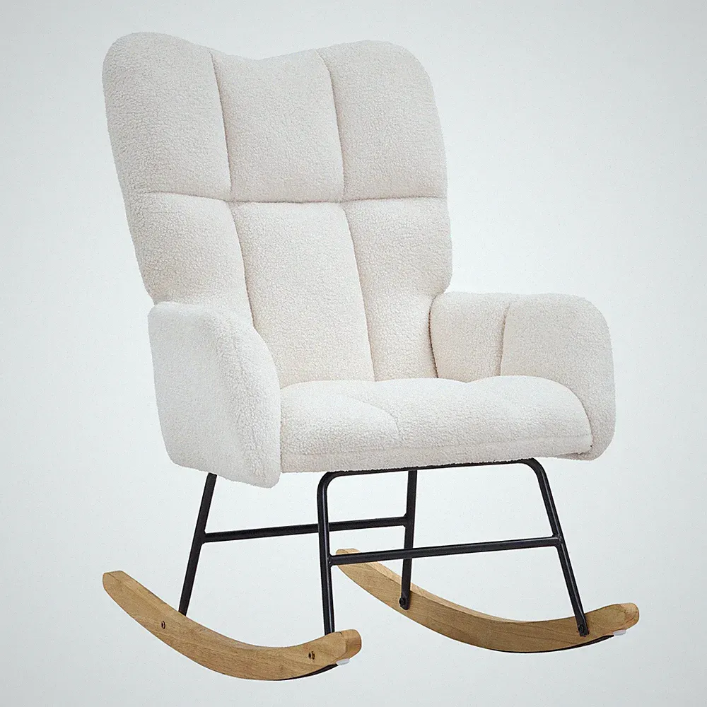 Nursery Rocking Chair 250 lbs Capacity Teddy Fabric Glider Rocker Chair