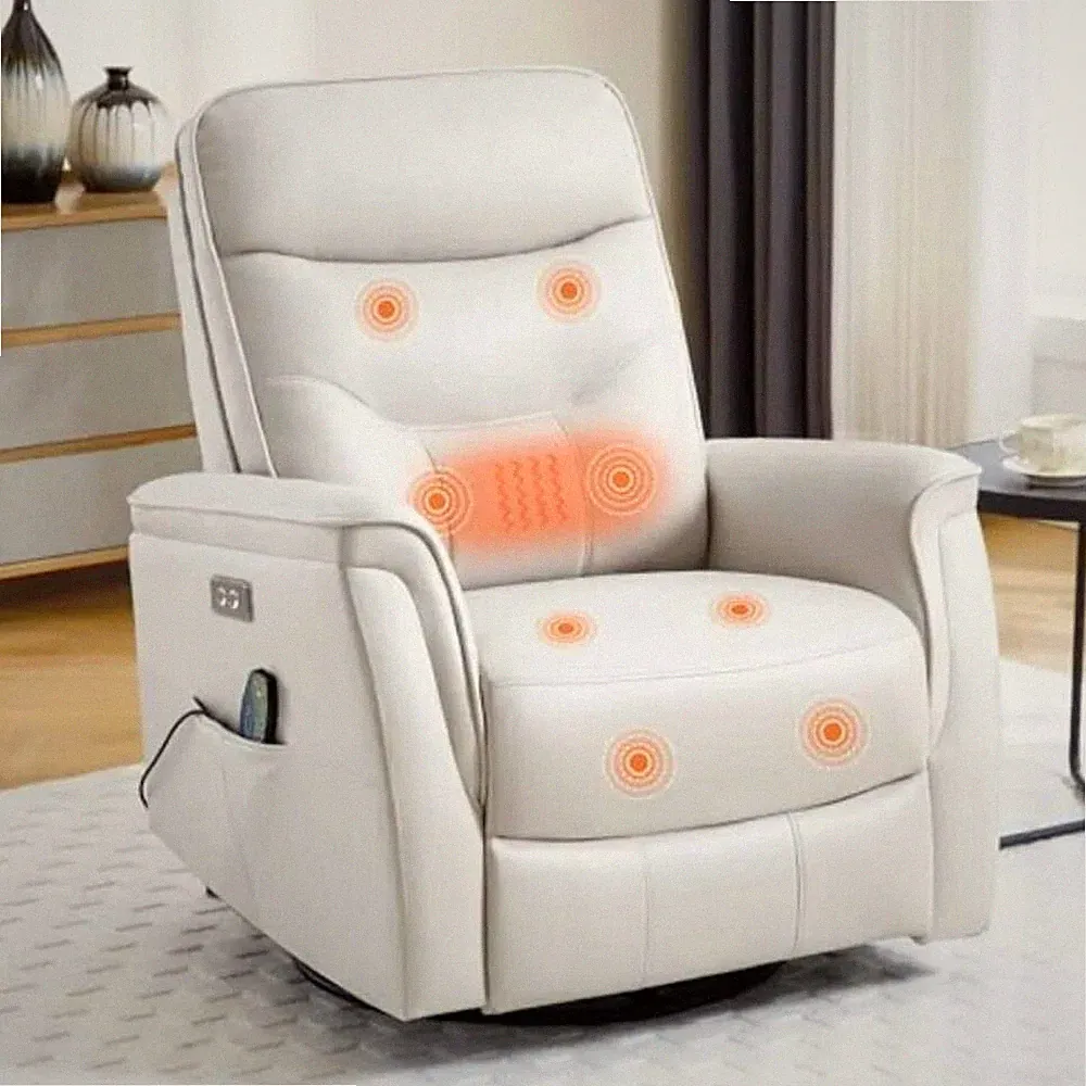 Oversized Power Rocker Recliner – 360° Swivel Glider Massage Chair with Heat, US
