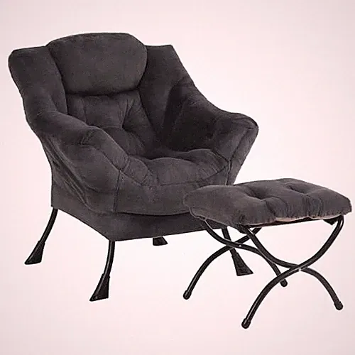 Plush Lazy Chair and Ottoman, Large Dark Grey Contemporary Accent Plush-navy