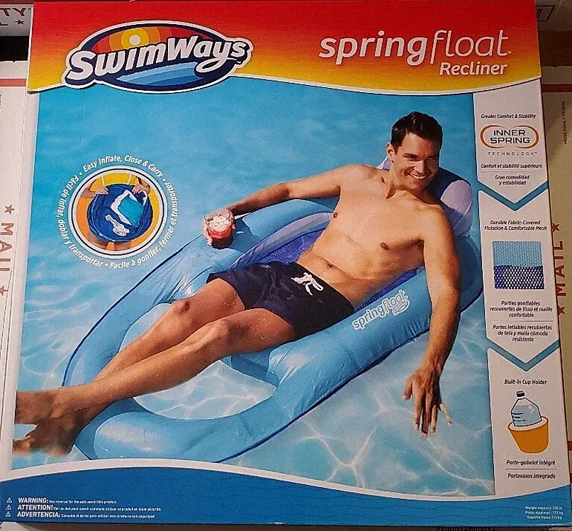 SwimWays Spring Float Recliner - Swim Lounger for Pool Light Blue SHIPS FAST