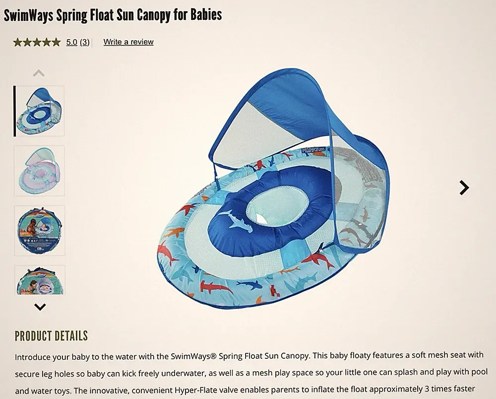 Swimways Sun Canopy Spring Float Baby Pool Lounger for 9-24 months EUC