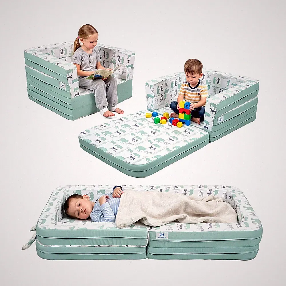 Toddler Travel Bed,Bunny-Shaped 3-in-1 Foldable Toddler Bed for Kids, Portabl...